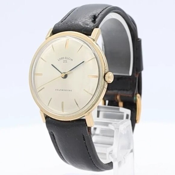 Vintage Lord Elgin 25 Sunburst Men's Automatic Wristwatch 10k Gold Filled - Picture 1 of 5